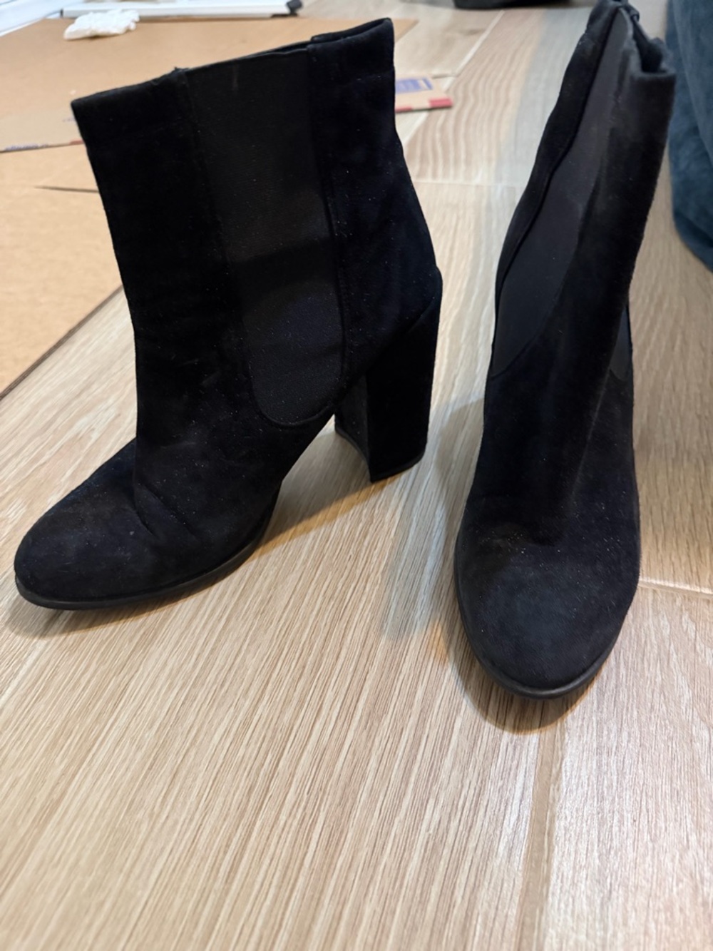 Stuart Weitzman Black Suede Block Heel Ankle Boots